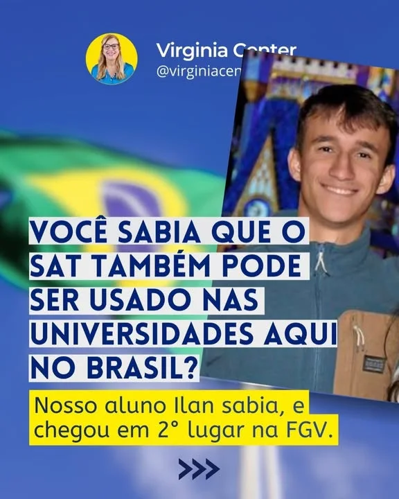 Publicação com foto de Ilan e o registro de sua conquista do segundo lugar na FGV com o SAT